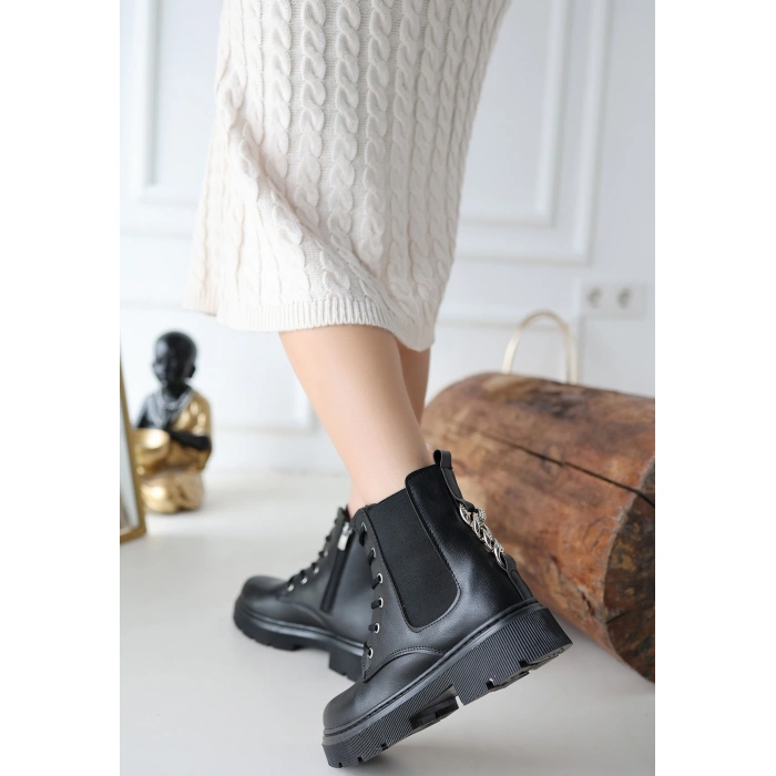 Harte Siyah Cilt Bağcıklı Bot - Lisinya