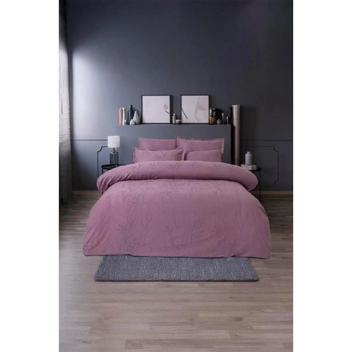 Jakarlı Saten Çift Kişilik Nev Takımı Minna Puce