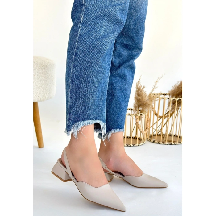 Jenti Bej Cilt Topuklu Ayakkabı - Lisinya