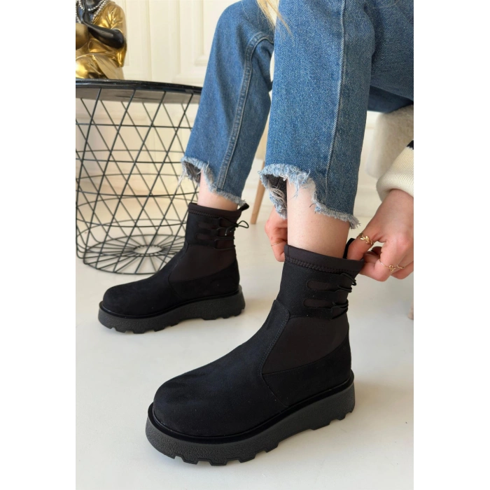 Jety Siyah Süet Bilekten Bağcıklı Bot - Lisinya