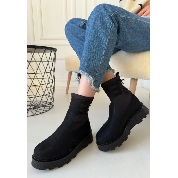 Jety Siyah Süet Bilekten Bağcıklı Bot - Lisinya