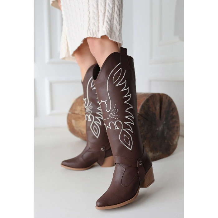 Jilla Kahverengi Cilt Tak Çıkar Topuklu Bot Ve Çizme - Lisinya