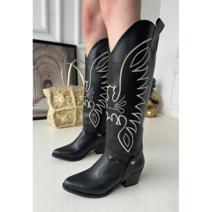 Jilla Siyah Cilt Tak Çıkar Topuklu Bot Ve Çizme - Lisinya