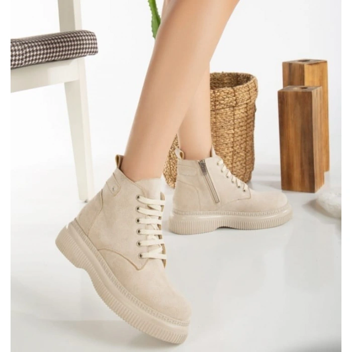 Jiwa Bej Süet Bağcıklı Bot - Lisinya