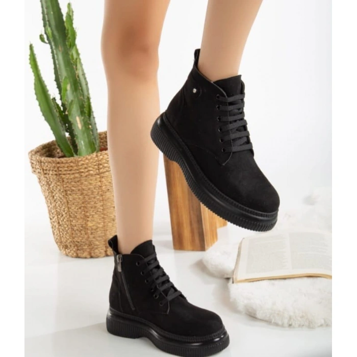 Jiwa Siyah Süet Bağcıklı Bot - Lisinya