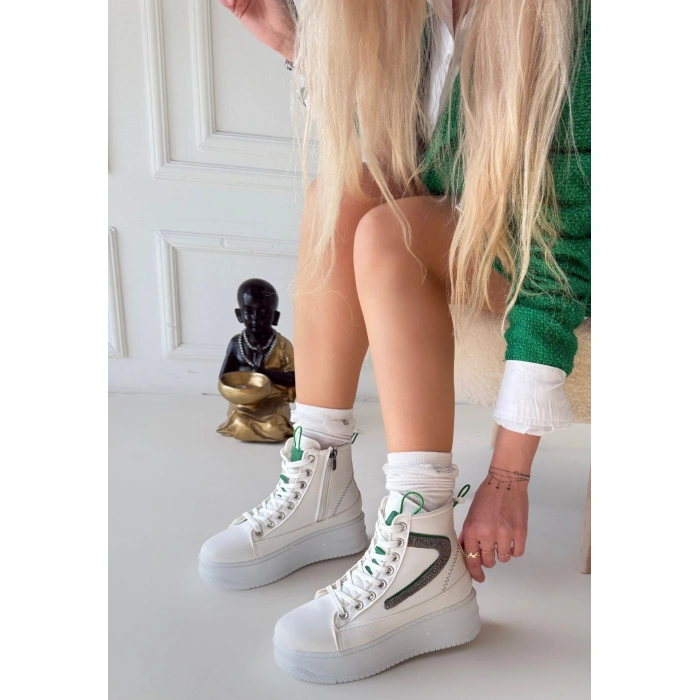 Joila Beyaz Cilt Yeşil Detaylı Bot - Lisinya