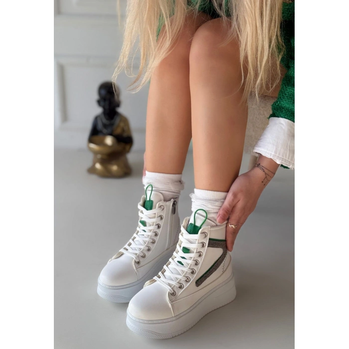 Joila Beyaz Cilt Yeşil Detaylı Bot - Lisinya