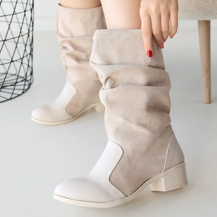 Jolin Bej Cilt Süet Detaylı Çizme - Lisinya