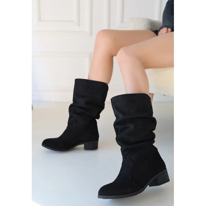 Jolin Siyah Süet Topuklu Çizme - Lisinya