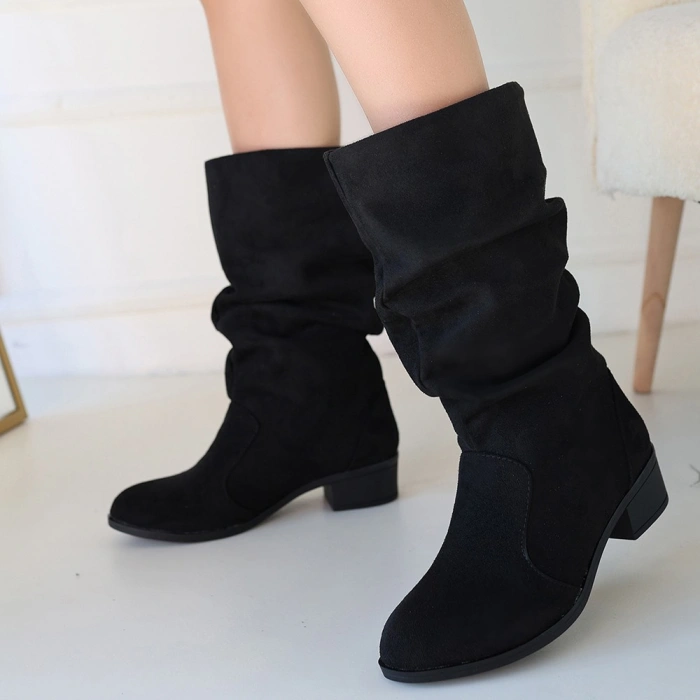 Jolin Siyah Süet Topuklu Çizme - Lisinya