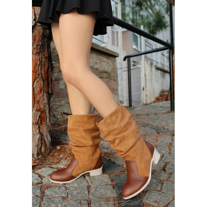 Jolin Taba Cilt Süet Detaylı Çizme - Lisinya