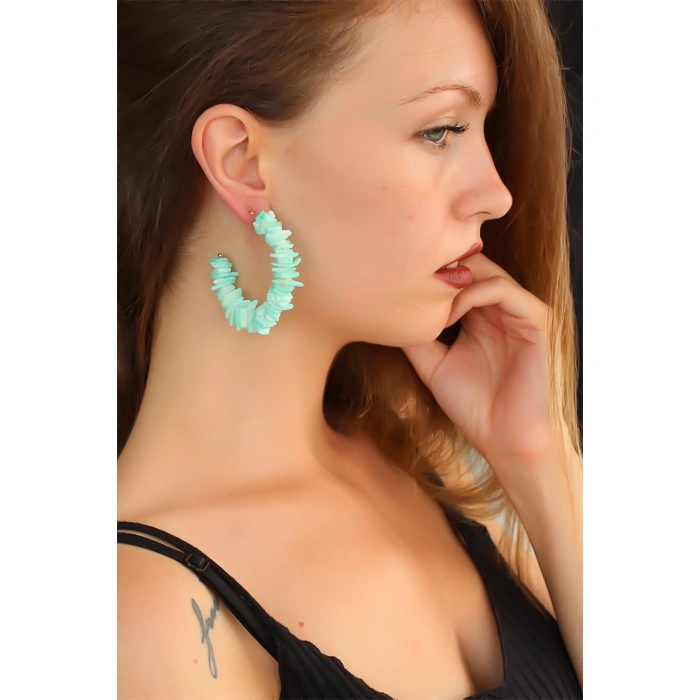 Mavi Taşlı Bayan Sallantı Küpe - Lisinya