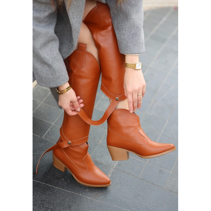 Milla Taba Cilt Tak Çıkar Topuklu Bot Ve Çizme - Lisinya