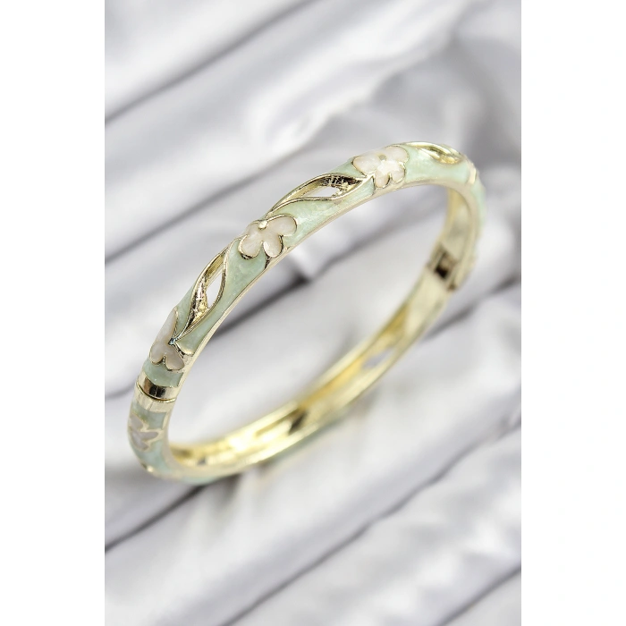 Mineli Pirinç Çiçek Motifli Gold Renk Kadın Kelepçe - Lisinya