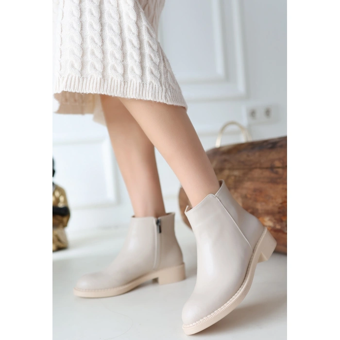 Moed Bej Cilt Topuklu Bot - Lisinya