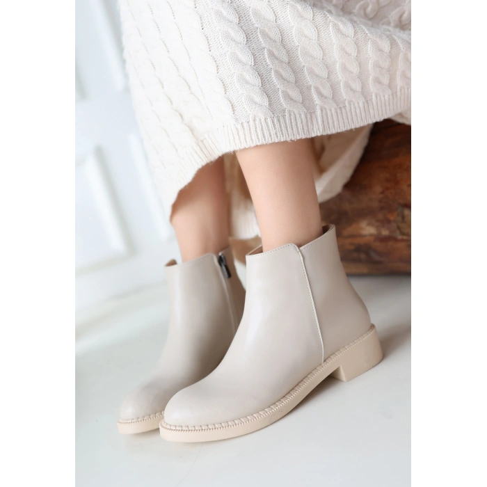 Moed Bej Cilt Topuklu Bot - Lisinya