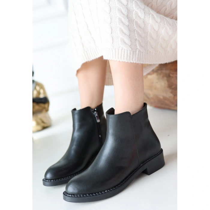 Moed Siyah Cilt Topuklu Bot - Lisinya