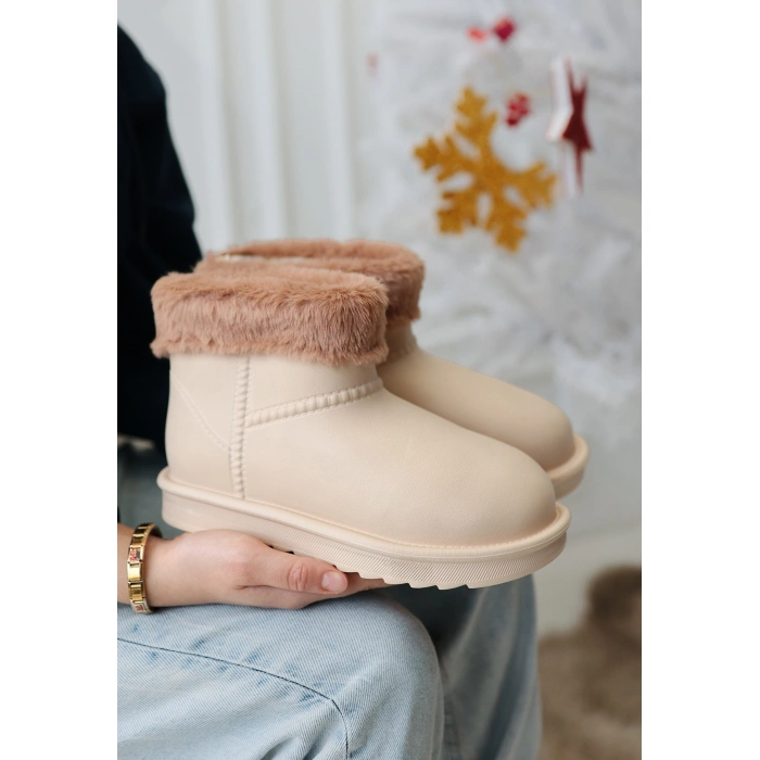 Mordi Bej Oval Burunlu Su Geçirmez İçi Kürklü  Bot - Lisinya