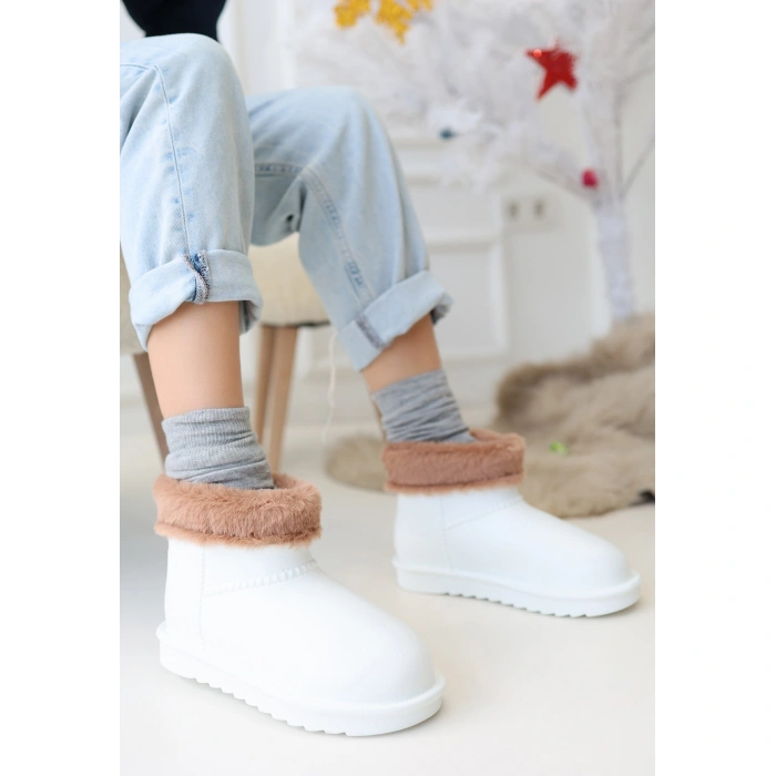 Mordi Beyaz Oval Burunlu Su Geçirmez İçi Kürklü  Bot - Lisinya