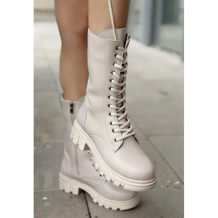 Nabah Bej Cilt Bağcıklı Bot - Lisinya