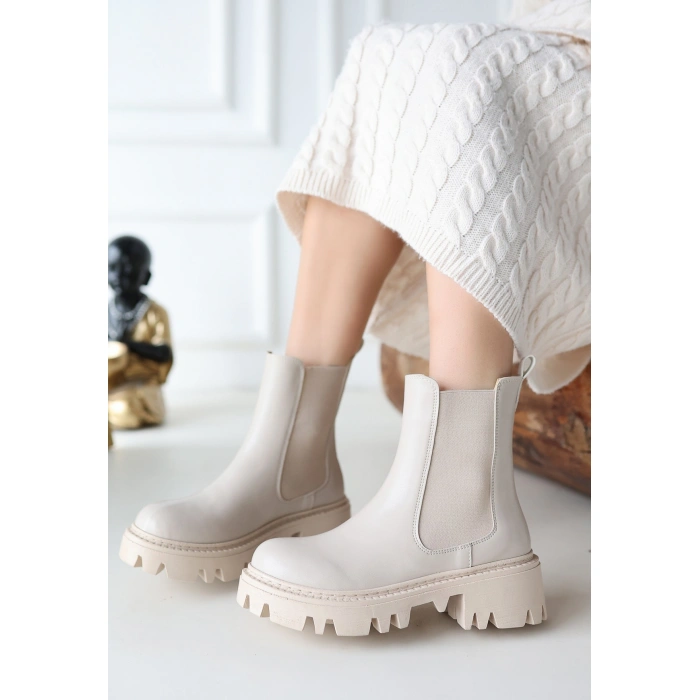 Ninle Bej Cilt Topuklu Bot - Lisinya