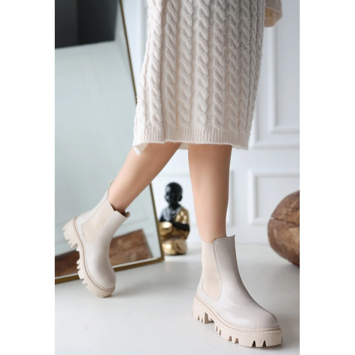 Ninle Bej Cilt Topuklu Bot - Lisinya