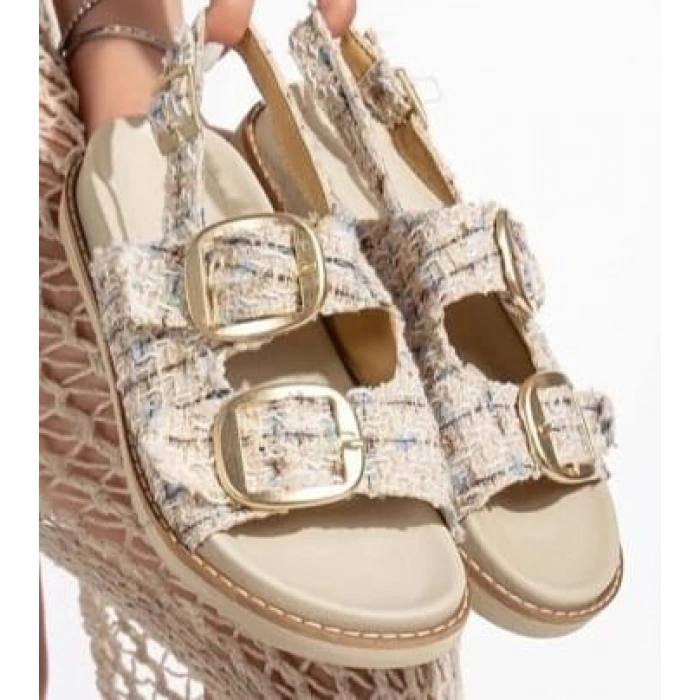 Olira Bej Simli Kemerli Sandalet - Lisinya