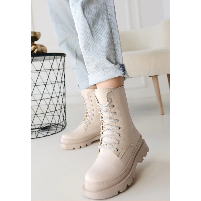 Orge Bej Cilt Bağcıklı Bot - Lisinya