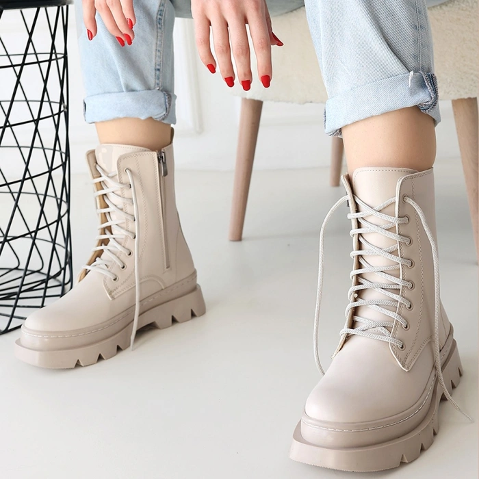 Orge Bej Cilt Bağcıklı Bot - Lisinya