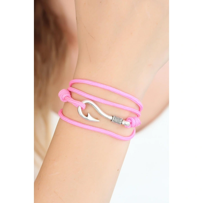 Pembe Renk Gümüş Metal Kancalı Bayan Çoklu Bileklik - Lisinya