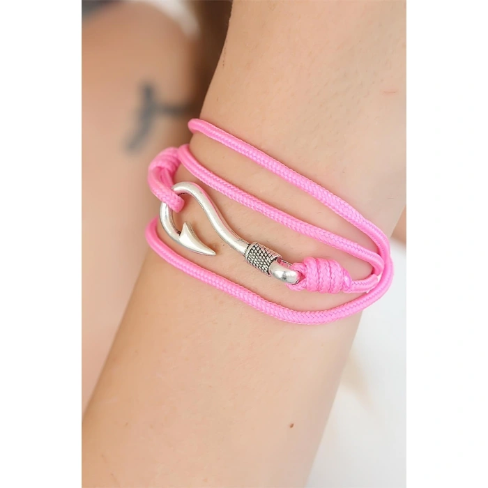 Pembe Renk Gümüş Metal Kancalı Bayan Çoklu Bileklik - Lisinya