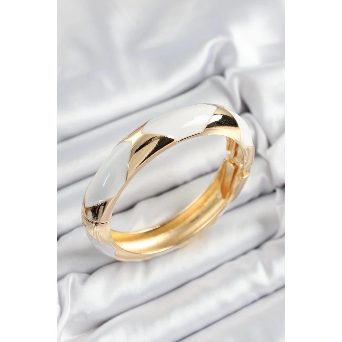 Pirinç Beyaz Mineli Baklava Model Gold Renk Kadın Kelepçe - Lisinya