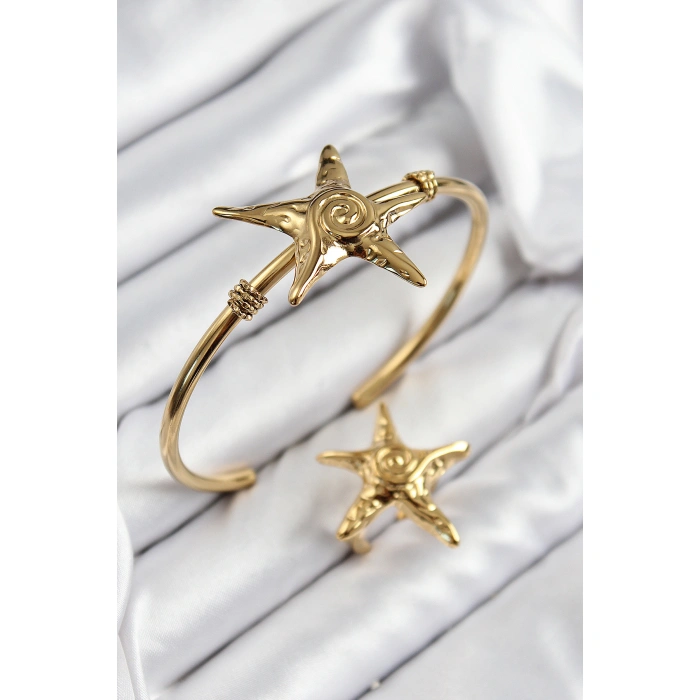Pirinç Deniz Yıldızı Model Gold Renk Bileklik Yüzük Set - Lisinya