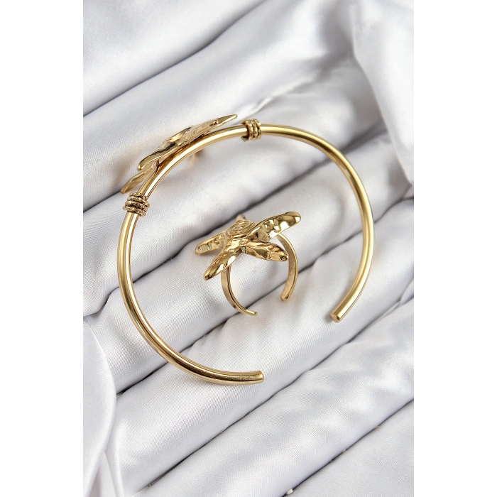 Pirinç Deniz Yıldızı Model Gold Renk Bileklik Yüzük Set - Lisinya