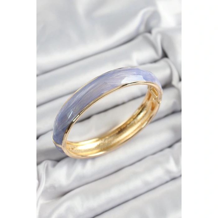 Pirinç Mavi Mor Mineli Mermer Desen Model Gold Renk Kadın Kelepçe - Lisinya