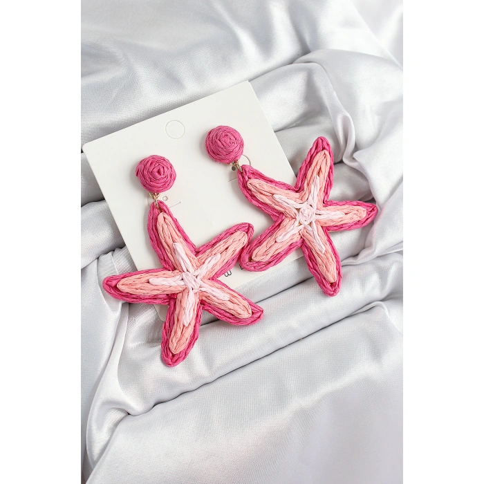 Pirinç Pembe Deniz Yıldızı Model Gold Renk Kadın Hasır Küpe - Lisinya