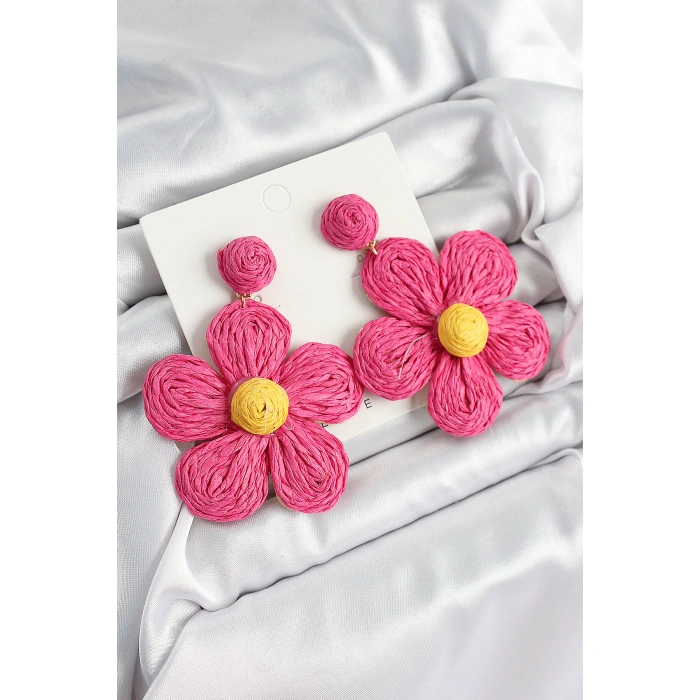 Pirinç Pembe Papatya Model Gold Renk Kadın Hasır Küpe - Lisinya