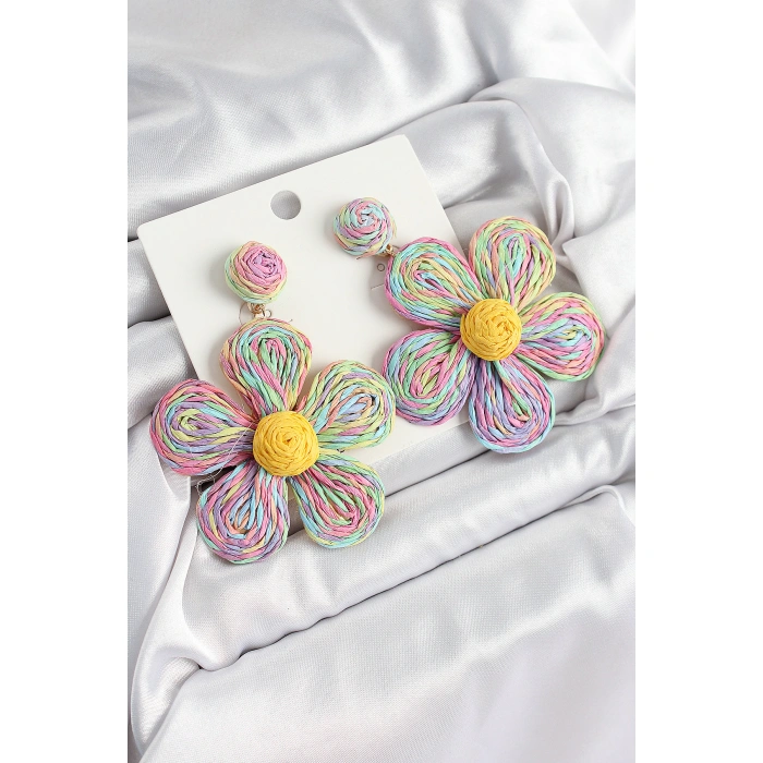 Pirinç Rainbow Papatya Model Gold Renk Kadın Hasır Küpe - Lisinya