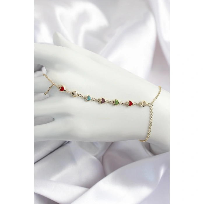 Pirinç Renkli Kalpli Zirkon Taşlı Y Model Gold Renk Kadın Şahmeran - Lisinya