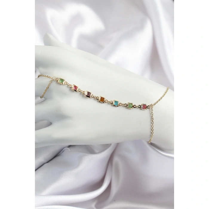 Pirinç Renkli Kare Zirkon Taşlı Y Model Gold Renk Kadın Şahmeran - Lisinya