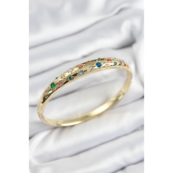 Pirinç Renkli Zirkon Taşlı Kutup Yıldızı Model Gold Renk Kadın Kelepçe - Lisinya