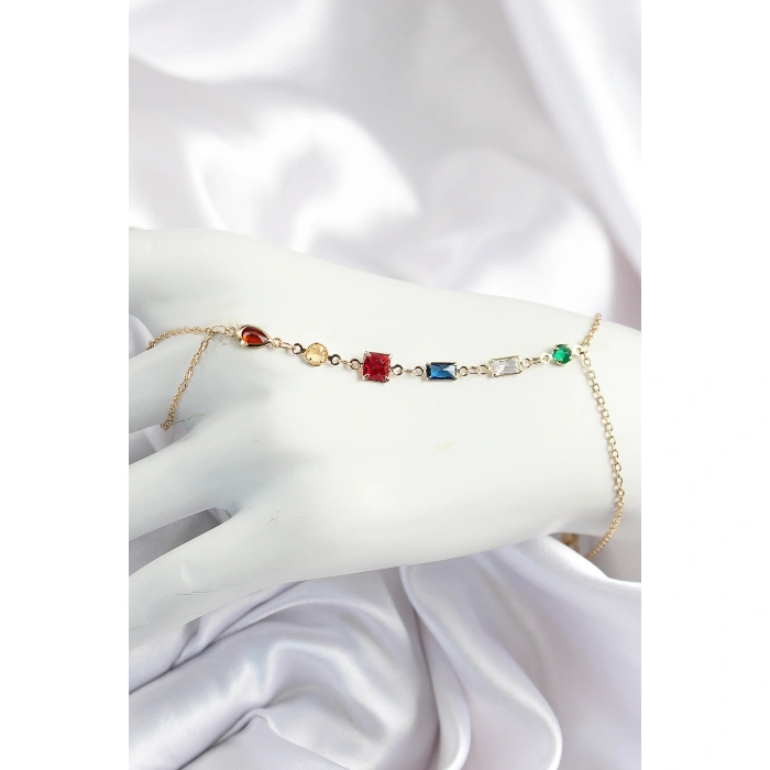 Pirinç Renkli Zirkon Taşlı Y Model Gold Renk Kadın Şahmeran - Lisinya