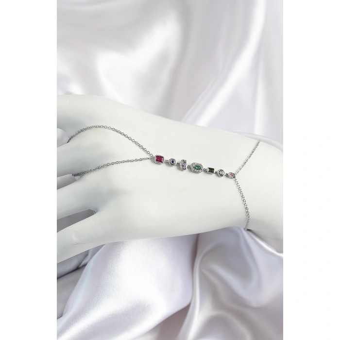 Pirinç Renkli Zirkon Taşlı Y Model Gümüş Renk Kadın Şahmeran - Lisinya