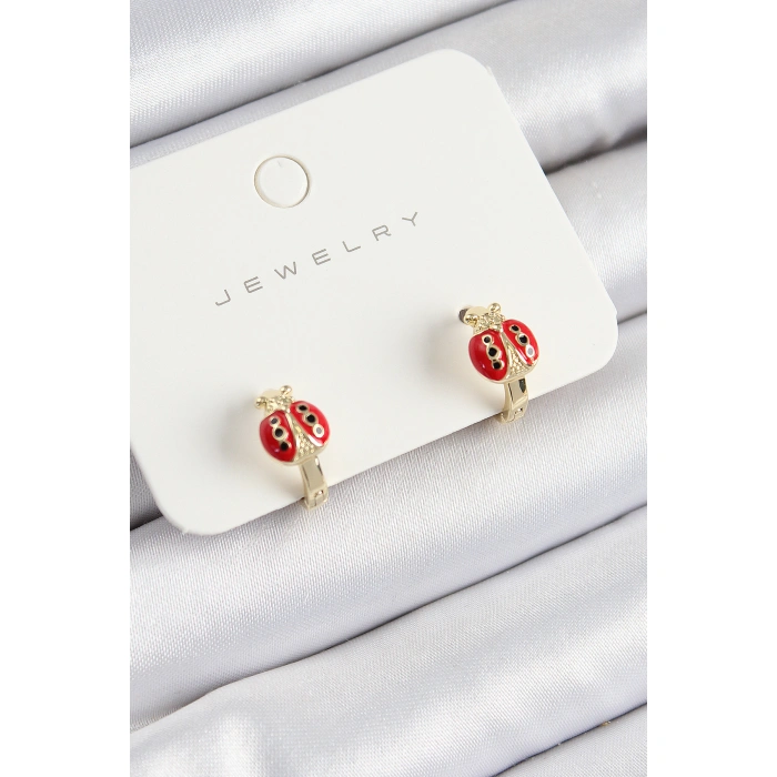 Pirinç Uğur Böceği Model Gold Renk Çocuk Küpe - Lisinya