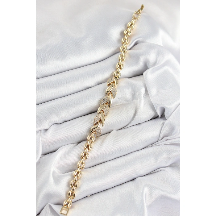 Pirinç Zirkon Taşlı Balık Kuyruğu Model Gold Renk Kadın Bileklik - Lisinya