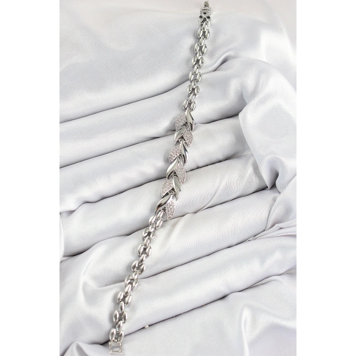 Pirinç Zirkon Taşlı Balık Kuyruğu Model Gümüş Renk Kadın Bileklik - Lisinya