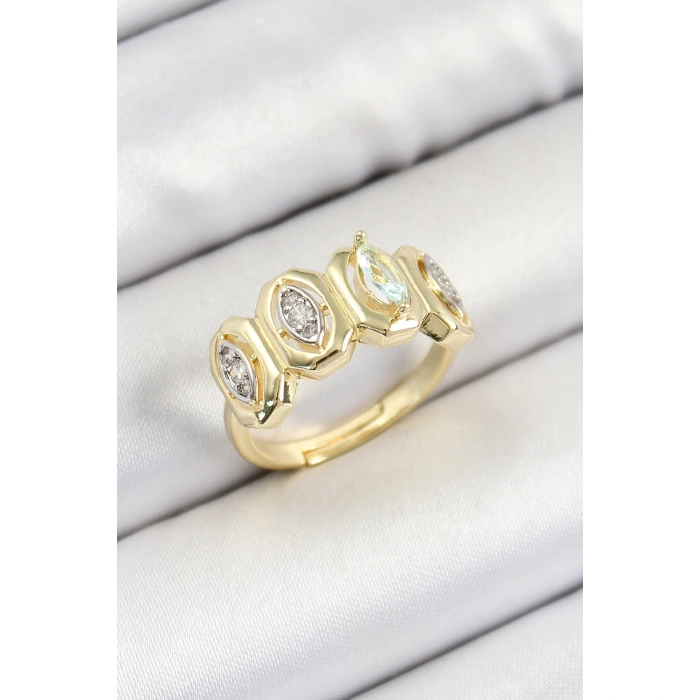 Pirinç Zirkon Taşlı Damla Model Gold Renk Kadın Yüzük - Lisinya