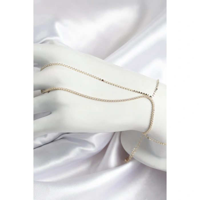 Pirinç Zirkon Taşlı Ezme Zincir Model Gold Renk Kadın Şahmeran - Lisinya