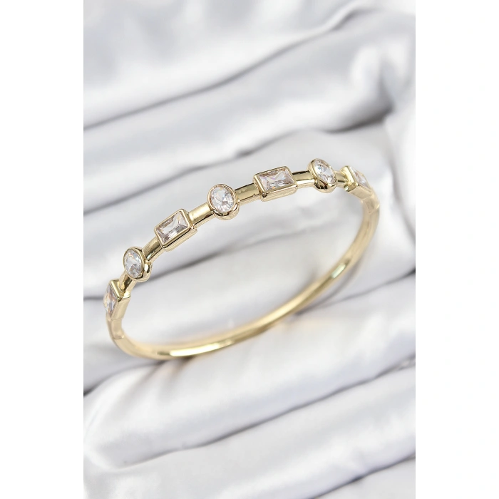 Pirinç Zirkon Taşlı Geometrik Model Model Gold Renk Kadın Kelepçe - Lisinya