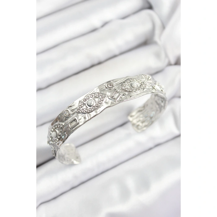 Pirinç Zirkon Taşlı Göz Model Gümüş Renk Altı Açık Kadın Bileklik - Lisinya